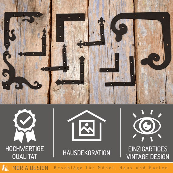 MoriaDesign - Set di 2 cerniere rustiche a L, 2,5 x 185 x 150 mm, colore nero, in ferro battuto per persiane, cancelli da giardino e porte in legno