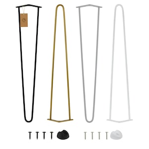 4 x tige en épingle à cheveux | pieds de meubles, pieds de table de 61 à 80 cm | fi 12 | avec protecteurs de sol et vis | 2 entretoises (différentes couleurs)