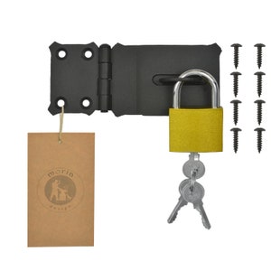Moraillon de sécurité avec cadenas 15,5 cm | gâche à oeillet | Boulon de serrure pour porte-fenêtre, barrière de jardin, maison d'été, portes de cave et granges