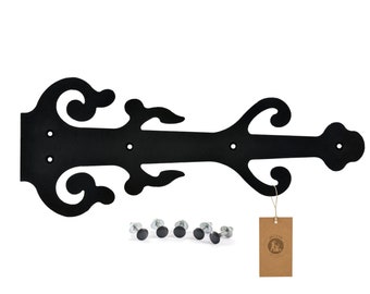 Attrappe Scharniere 500x200x3 mm | Schwarze Schmiedeeisen Ornamental Stil Riemen Scharniere für Tore und Türen mit Befestigungsmaterial | Dekorative Scharniere
