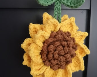 Handmade crochet sunflower car mirror pendant  flower decoration gift
