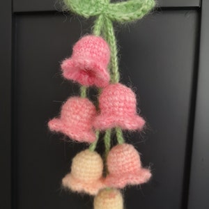 Handmade crochet lily of the valley car mirror pendant flower decoration gift image 2