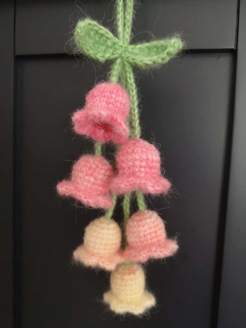 Handmade crochet lily of the valley car mirror pendant flower decoration gift image 2