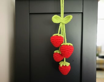 Handmade crochet strawberry car mirror pendant  flower decoration gift