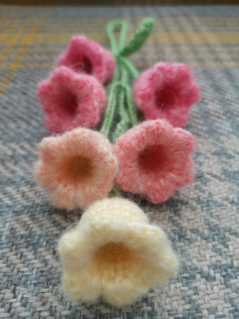 Handmade crochet lily of the valley car mirror pendant flower decoration gift image 3