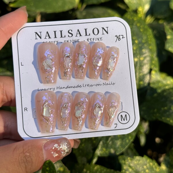 SPECIAL OFFER/Sparkling Pink Nails/Baroque pearl pieces/Press On Nails/Gel Nails/Custom Gel Nail Press-On/Well Handmade