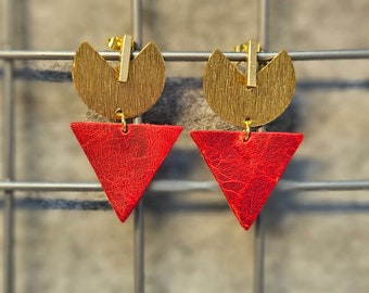 Scottish Upcycled Leather Triangle Earrings with 925 Sterling Silver Backs. Perfect for 3rd Year Anniversary Gift