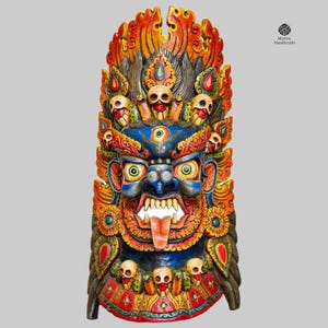 Hand-Carved Nepali Bhairav Mask | Intricate Wood Art for Home Decor & Altar | Hindu God Wall Hanging | Unique Spiritual Gift