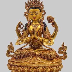 Handcrafted 24K Gold Gilded Chenrezig Statue: Tibetan Buddhist Art