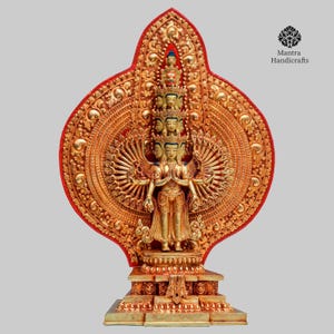 24K Gold-Gilded Chenrezig Statue: Sahasrabhuja Avalokiteshvara Sculpture