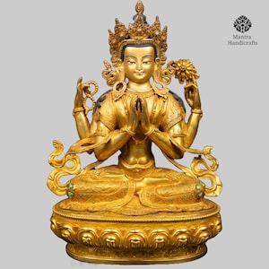 Chenrezig Statue | Four Armed Avalokiteshvara Statue | 24K Gold Gilded ,Handmade in Nepal