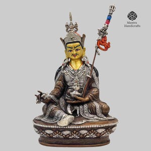 Hand-Carved Padmasambhava Statue | Authentic Guru Rinpoche | 24K Gold Gilded Himalayan Buddhist Art for Meditation & Altar Decor