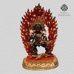 24K Gold Gilded Black Kuber Statue - Handmade Nepal Deity