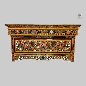 Tibetan Ritual Foldable Table | Handcrafted Wooden Altar Table | Traditional Color Painted | Buddhist Puja Table & Portable Shrine Decor