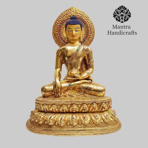 Gold Plated Shakyamuni Buddha Statue: Handcrafted Buddhist Decor