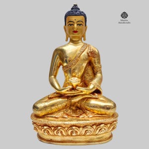 24K Gold Vergoldete Amitabha Buddha Statue: Tibetische Kunst aus Nepal