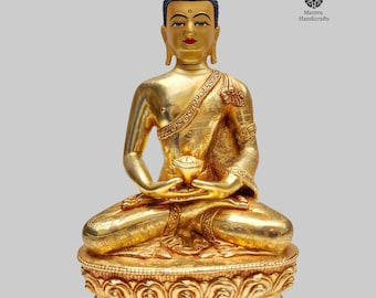 24K Gold Gilded Amitabha Buddha Statue: Tibetan Art From Nepal