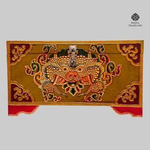 Handcrafted Tibetan Cheppu Wooden Box: Thangka Colors, Spiritual Decor