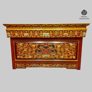 Handcrafted Tibetan Foldable Wooden Table with Elegant Fish & Flower Design | Unique Artisan Carving, Portable Altar or Home Decor Piece