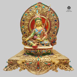 Guru Rinpoche Padmasambhava Statue | Tantric Master | 24K Gold Gilded | Tibetan Buddhist Deity | Spiritual Home Decor | Made in Nepal