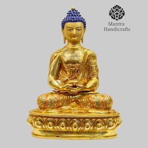 24K Gold Gilded Amitabha Buddha Statue: Handcrafted Meditation Decor