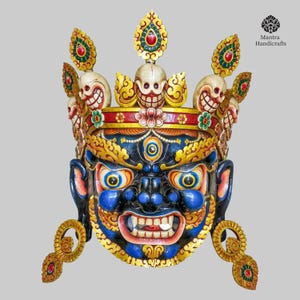 72Cm Bhairav Wooden Mask | Intricately Painted Wall Hanging Decor | High-Quality Poplar Wood Craftsmanship | Symbol of Protection and Power