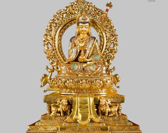 24k Gold Guru Rinpoche Statue | Handmade Tibetan Padmasambhava | Made in Nepal