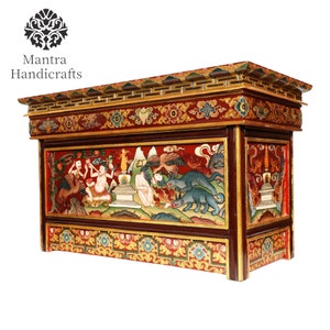 Hand-Carved Tibetan Table Altar: Traditional Painted Wood, Made in Nepal