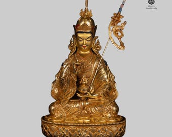Handgefertigte 24K Gold Guru Rinpoche Statue: Tibetisch-buddhistische Altar-Kunst (40cm)