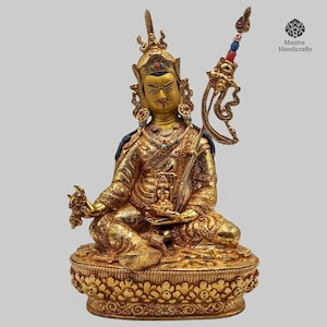 Padmasambhava Statue | Handcrafted with 24K Gold Gilding | A Sacred Representation of Guru Rinpoche | Perfect for Meditation & Altar Spaces