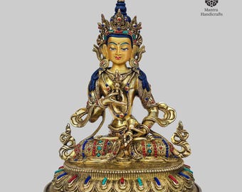 Handgjord Vajrasattva-staty i 24 karat guld: Tibetansk gudomsaltaredekor