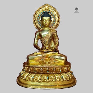 Amitabha Buddha Statue | Blessed Amitabha Buddha Figurine | Sacred Symbol of Enlightenment and Inner Peace | 24K Gold Gilded & Stone Setting