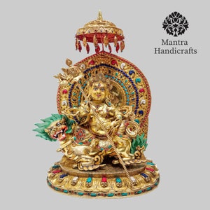 Handmade 24K Gold Gilded Jambhala Statue: Deity of Wealth