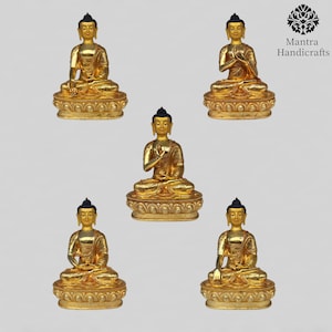 High-Quality Craftsmanship Pancha Buddha Set | 5 Statues in One Collection | 24K Gold Gilded & Stone Setting | Perfect for Mindful Living