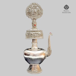 Handmade Silver-Plated Bhumpa Offering Bowl Set: Tibetan Puja Ritual