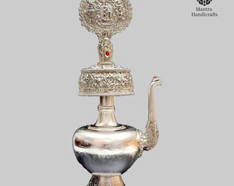 Juego de cuencos de ofrenda Bhumpa chapados en plata hechos a mano: Ritual de puja tibetano