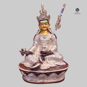 Padmasambhava Guru Rinpoche Statue | Silver Plated & Chocolate Oxidized | Handcrafted Buddhist Art | Timeless Lotus-Born Master