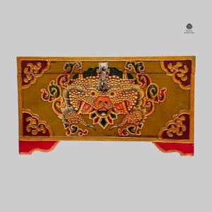 Handmade Tibetan Wooden Box: Cheppu Face, Buddhist Ritual Chest