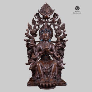 Maitreya Buddha Statue | Future Buddha | Oxidized Copper Body with Stone Inlay | Handcrafted Tibetan Art | Made in Nepal