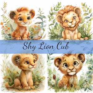 16 graziosi cuccioli di leone timido clipart bundle, 16 JPG di alta qualità, artigianato, creazione di biglietti, clip art, artigianato di carta digitale, scrapbooking