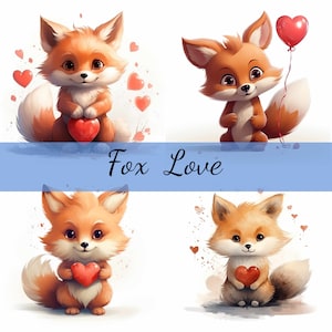 Lot de 15 cliparts renard Saint-Valentin, JPG de haute qualité, création artistique, fabrication de cartes, clipart, créations numériques en papier, scrapbooking, clipart renard