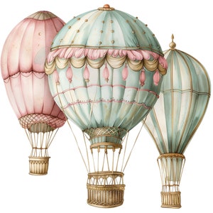 16 Vintage Hot Air Balloon Clipart Bundle, 16 High-quality JPG, Craft ...