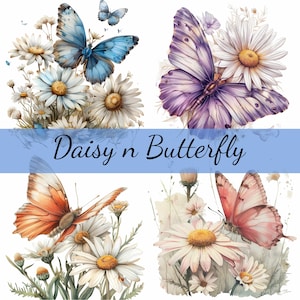 Pacote de 15 clipart de flores e borboletas margaridas, 15 JPG de alta qualidade, arte artesanal, criação de cartões, clip art, artesanato em papel digital, scrapbooking