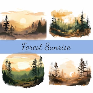 16 Forest Sunrise clipartbundel, hoogwaardige JPG, Craft Art, kaarten maken, Clip Art, Digital Paper Craft, scrapbooking