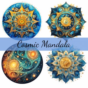 16 Cosmic Mandala Clipart Bundle, JPG di alta qualità, artigianato, creazione di biglietti, clip art, artigianato di carta digitale, scrapbooking
