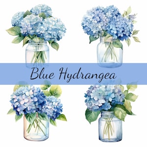 15 Blue Hydrangea Flower in Jar Clipart Bundle, High-Quality JPG, Craft Art, Card Making Clip Art Digital Paper Craft Scrapbooking, Wall Art