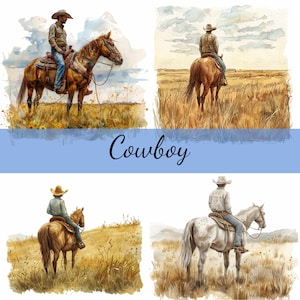 16 Cowboy auf Pferd Clipart Bundle, 16 hochwertige JPG, Craft Art, Kartenherstellung, Clip Art, Digital Paper Craft, Scrapbooking