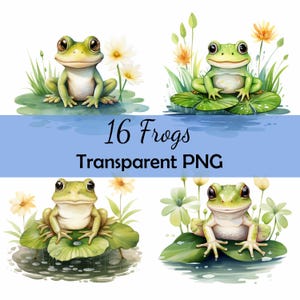 16 Cute Frog Lily Pad Boho Watercolor Clipart Bundle Transparente PNG Download, Cartão, Clip Art, Digital Paper Craft Scrapbooking