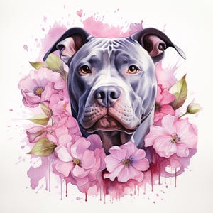 14 Pit Bull Dog W Flowers Clipart Bundle, High-quality JPG, Invitations