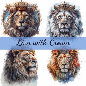 Paquete de 15 imágenes prediseñadas de majestuosos leones con corona, 15 imágenes en formato JPG de alta calidad, manualidades, creación de tarjetas, imágenes prediseñadas, manualidades con papel digital, álbumes de recortes